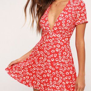 LuLu's Garden Explorer Red Floral Print Mini Dress